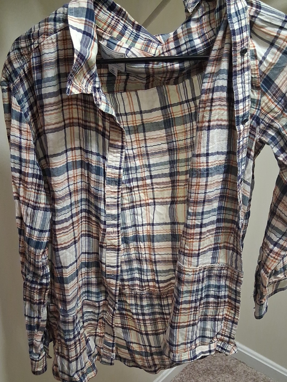 Melrose and Market Plaid Button-Down Shirt in Cream, Blue & Brown